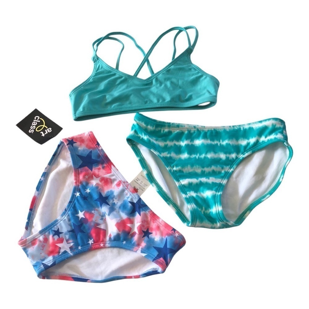 Bundle 3 Pc Art Class & Cat & Jack Strappy Bralette Tie Dyed Patriotic Bikinis